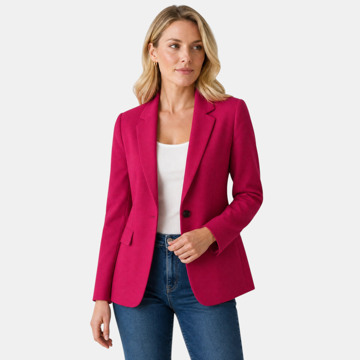 Women's Blazer with Single Button Closure and Notch Lapel