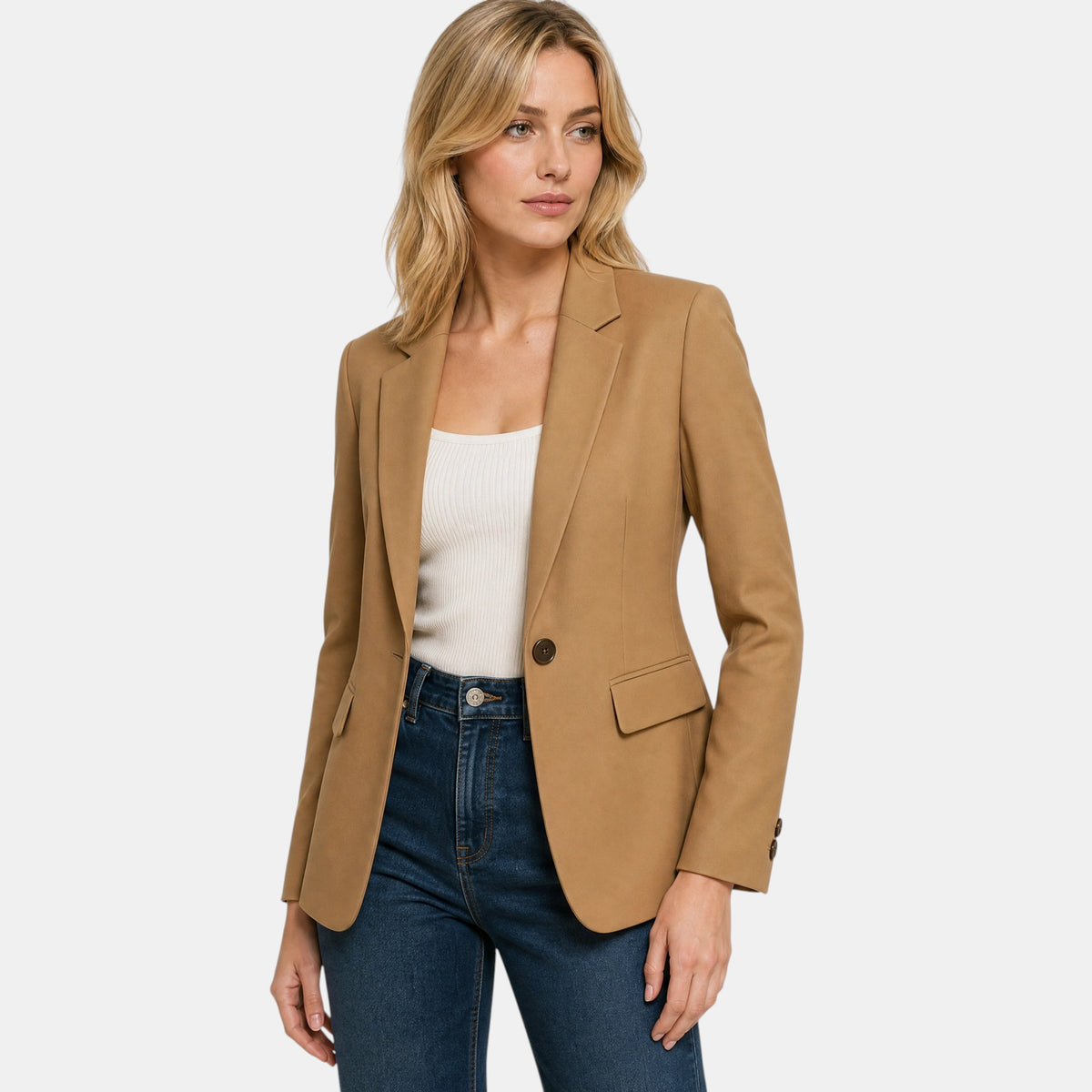 Women's Blazer with Single Button Closure and Notch Lapel