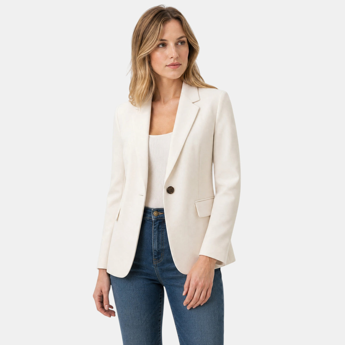 Women's Blazer with Single Button Closure and Notch Lapel