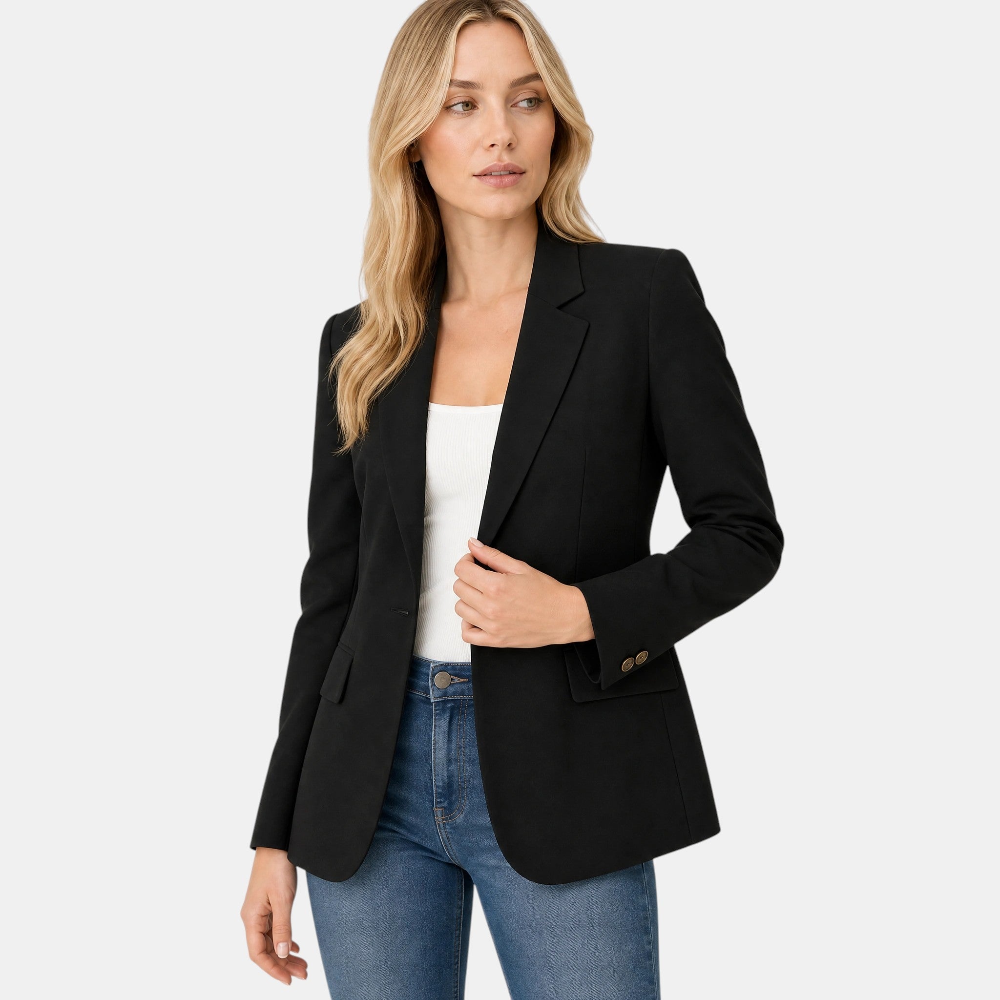 Women's Blazer with Single Button Closure and Notch Lapel