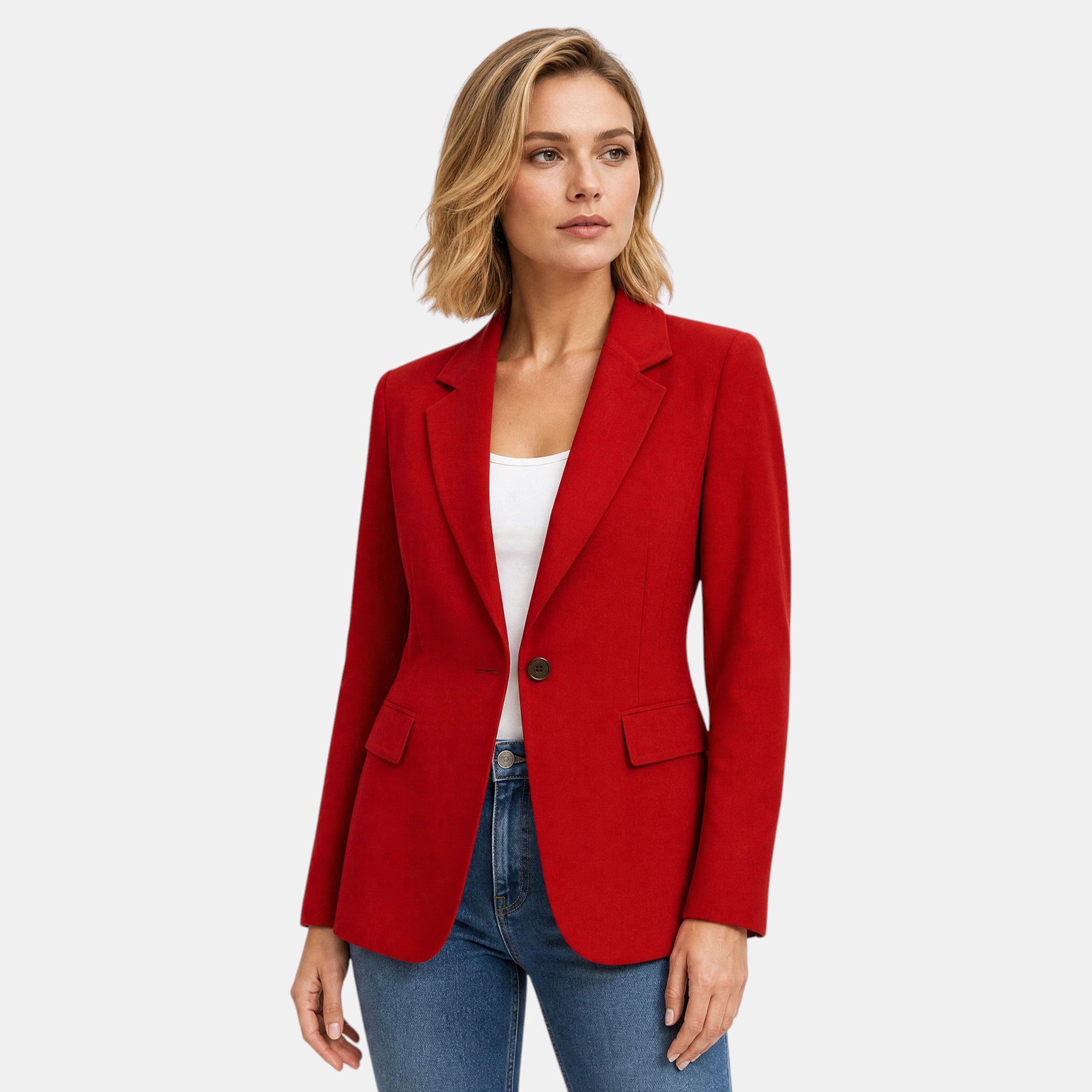 Women's Blazer with Single Button Closure and Notch Lapel