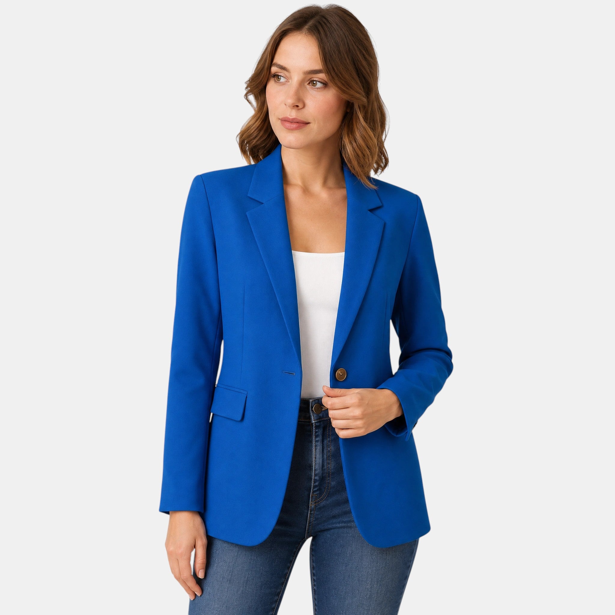 Women's Blazer with Single Button Closure and Notch Lapel