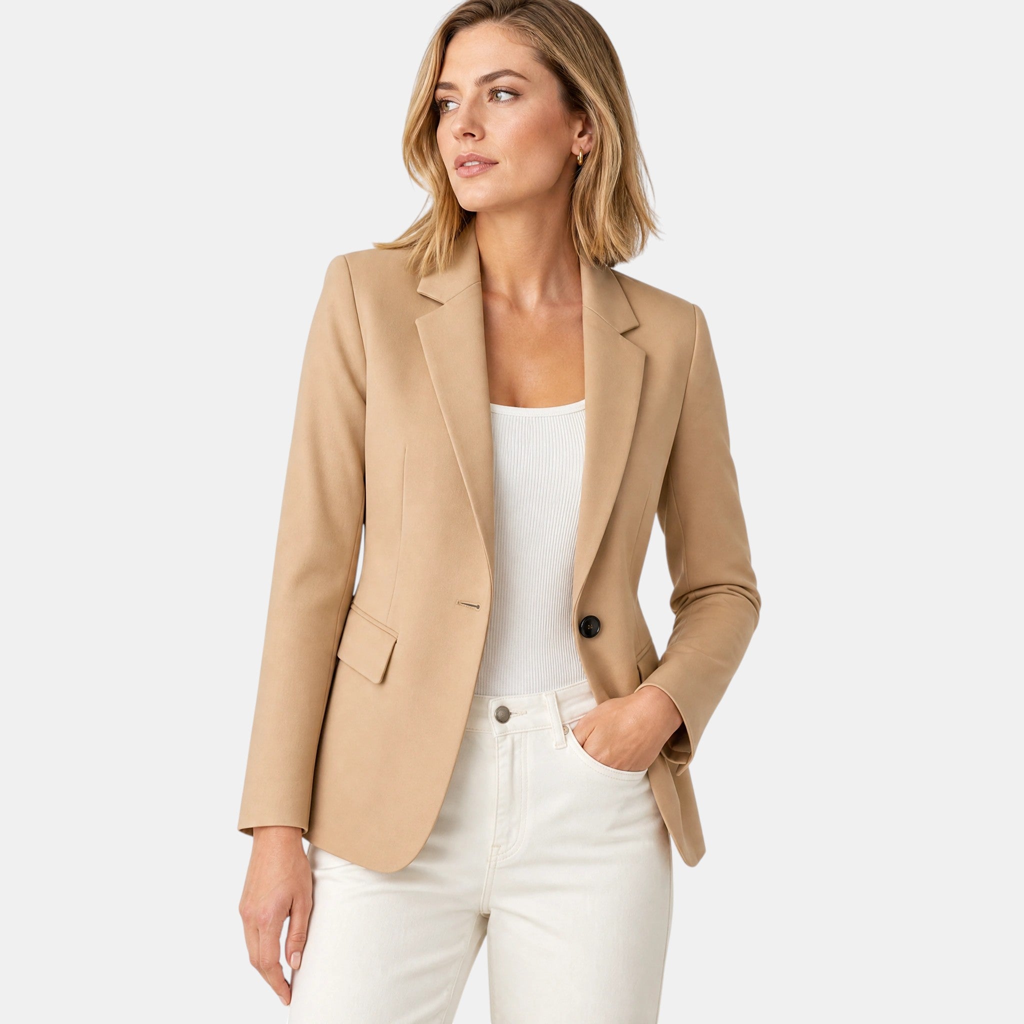 Women's Blazer with Single Button Closure and Notch Lapel