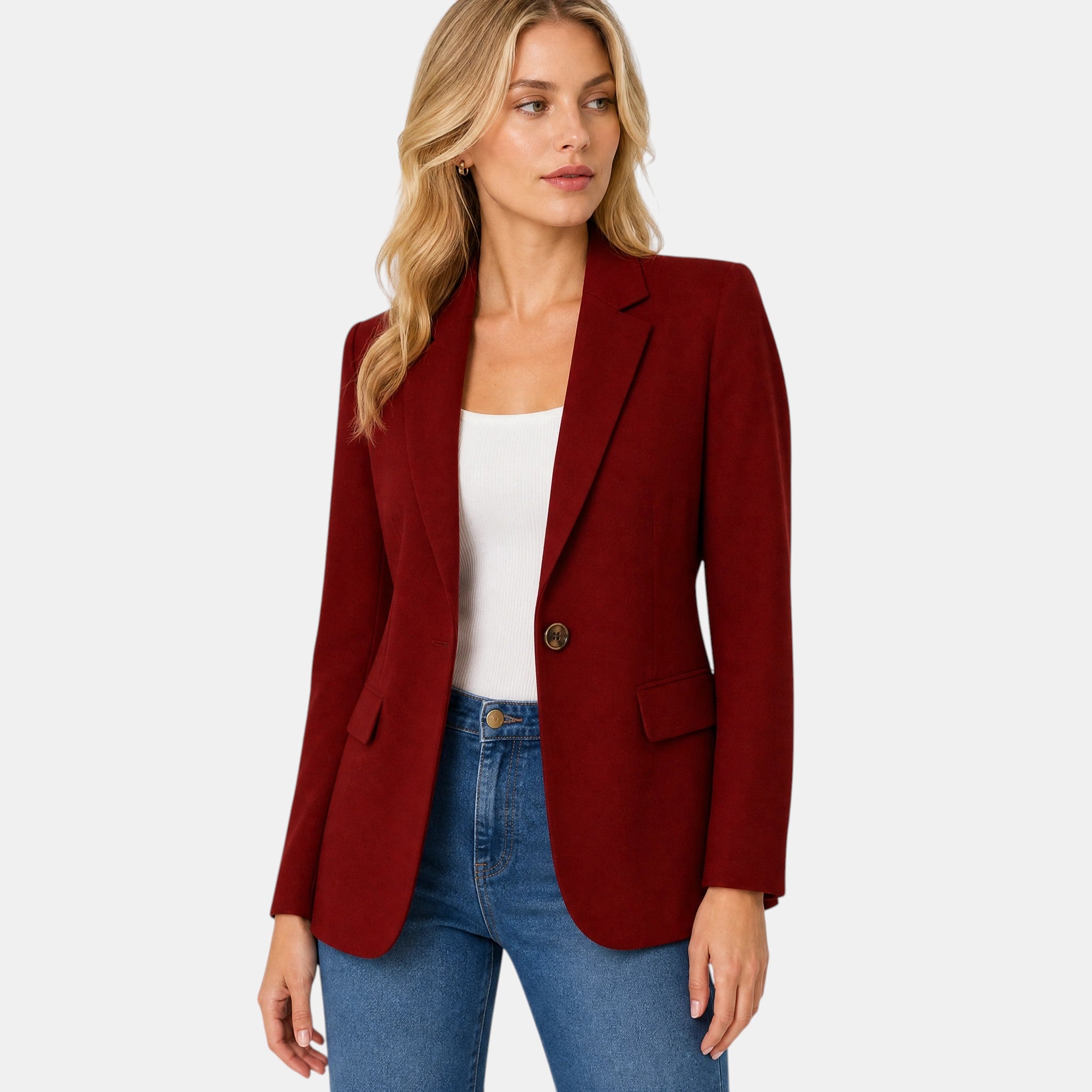 Women's Blazer with Single Button Closure and Notch Lapel