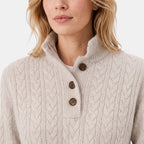Women's Cable Knit Jumper with Button Neck and High Collar