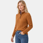 Women's Cable Knit Jumper with Button Neck and High Collar