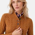 Women's Cable Knit Jumper with Button Neck and High Collar