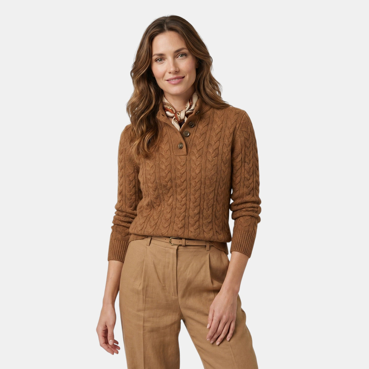Women's Cable Knit Sweater Button Collar Classic Fit SnugBubs Australia