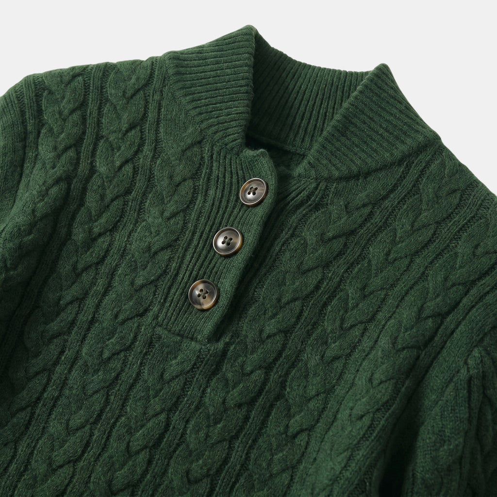 Women's Cable Knit Sweater Button Collar Classic Fit SnugBubs Australia