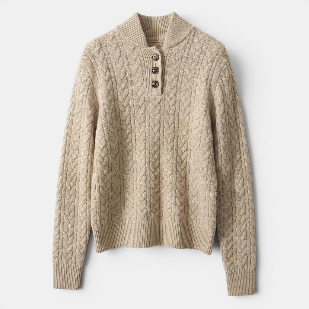 Women's Cable Knit Sweater Button Collar Classic Fit SnugBubs Australia