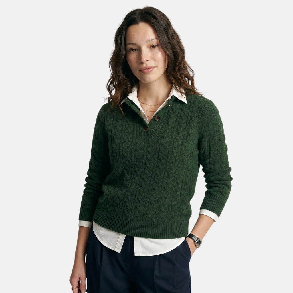 Women's Cable Knit Sweater Button Collar Classic Fit SnugBubs Australia