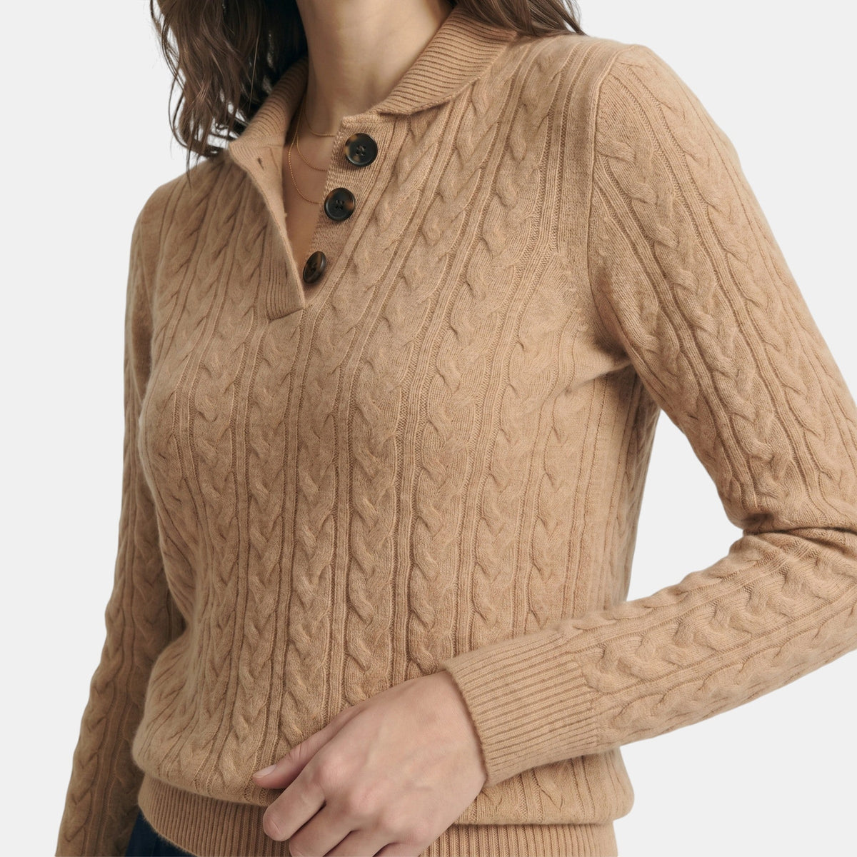 Women's Cable Knit Sweater Button Collar Classic Fit SnugBubs Australia