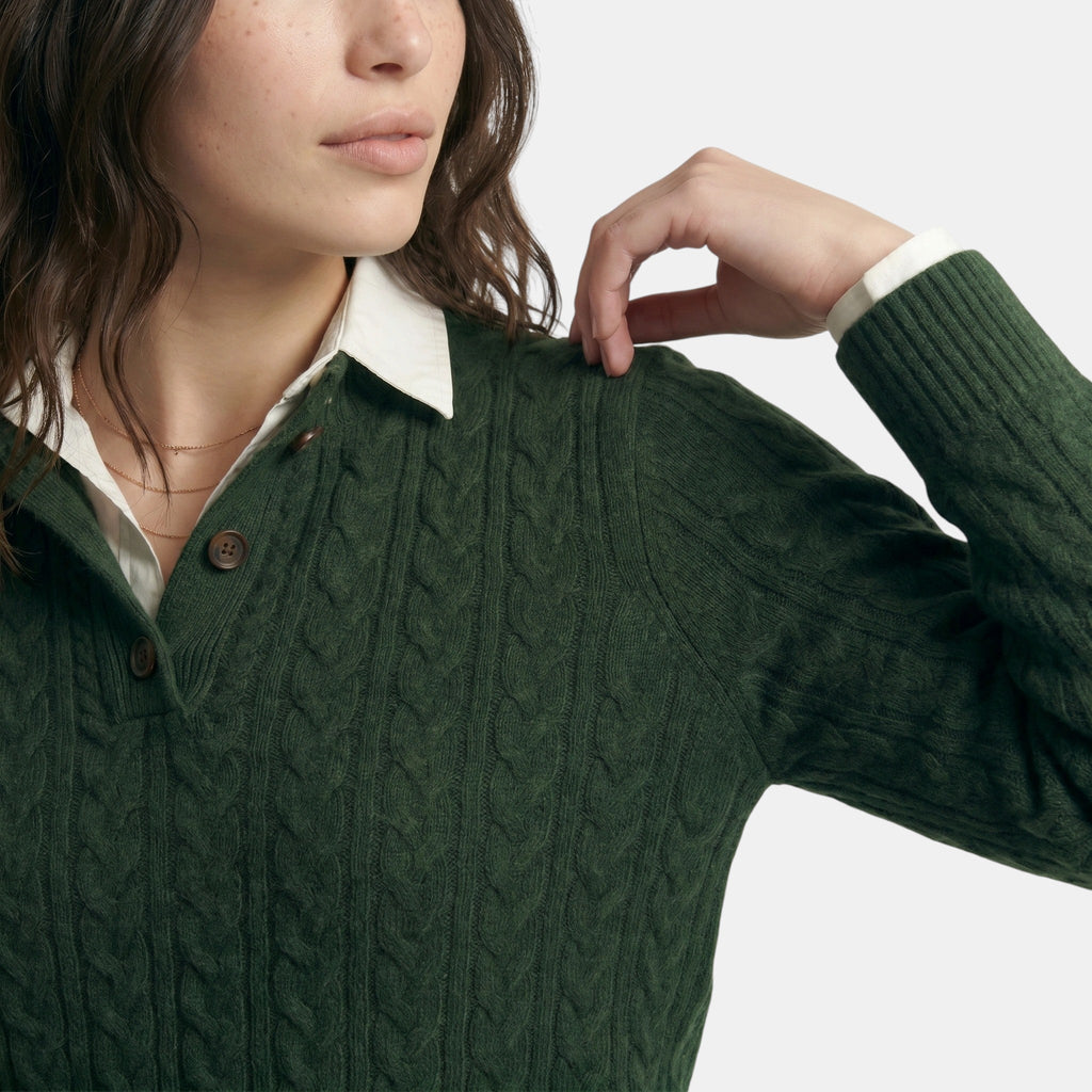 Women's Cable Knit Sweater Button Collar Classic Fit SnugBubs Australia