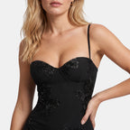 Women's Corset Maxi Dress with Spaghetti Straps and Floral Detail