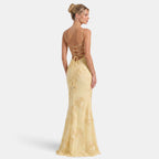 Women's Corset Maxi Dress with Spaghetti Straps and Floral Detail