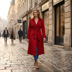 Women's Double Breasted Trench Coat with Belt and Notch Lapel