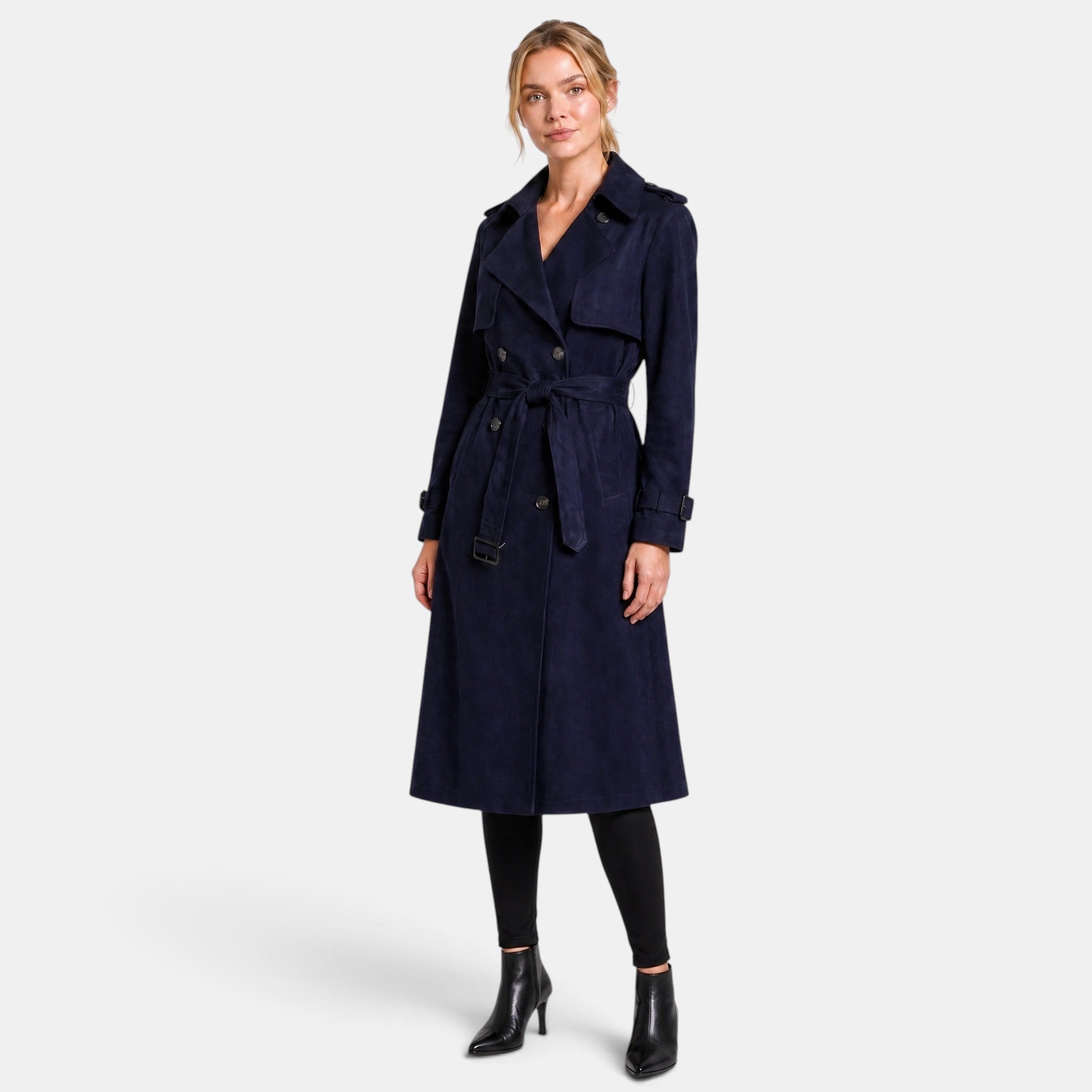Women's Double Breasted Trench Coat with Belt and Notch Lapel