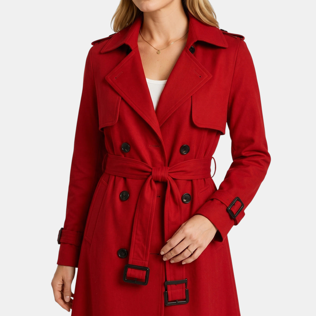 Women's Double Breasted Trench Coat with Belt and Notch Lapel