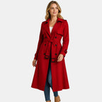 Women's Double Breasted Trench Coat with Belt and Notch Lapel