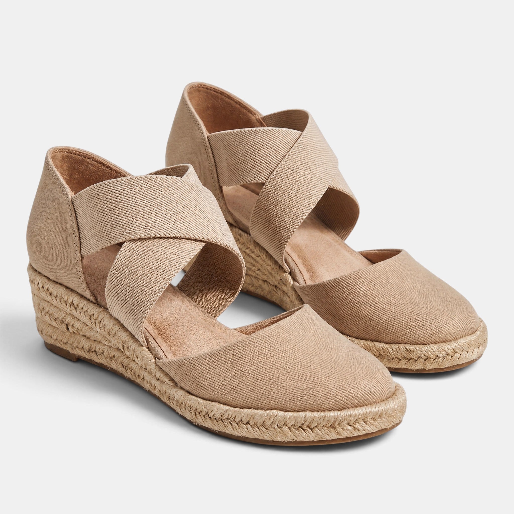 Women's Espadrille Wedge Shoes with Cross Strap and Closed Toe