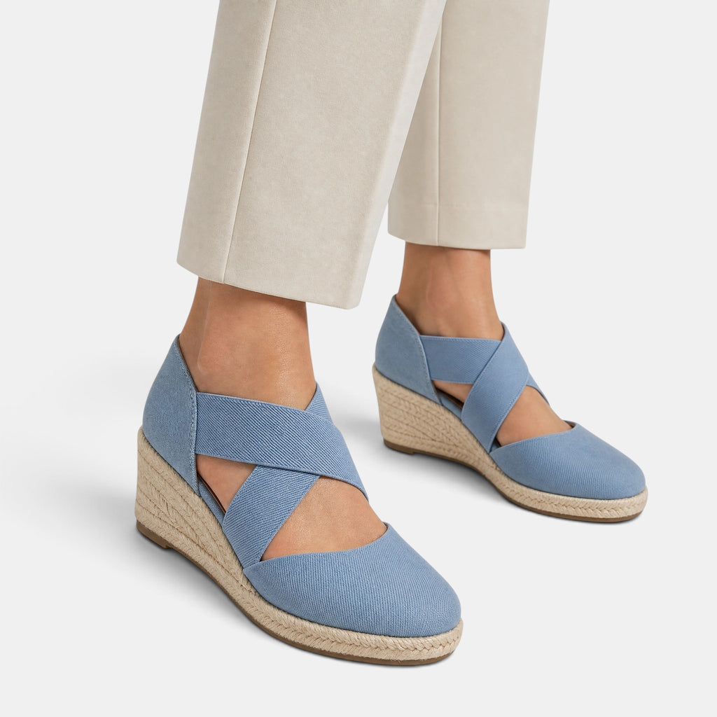 Women's Espadrille Wedge Shoes with Cross Strap and Closed Toe