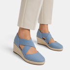 Women's Espadrille Wedge Shoes with Cross Strap and Closed Toe