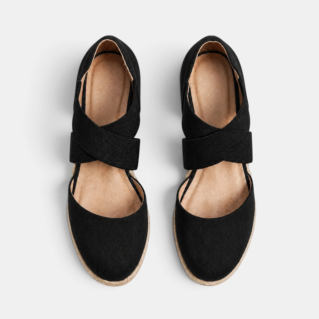 Women's Espadrille Wedge Shoes with Cross Strap and Closed Toe