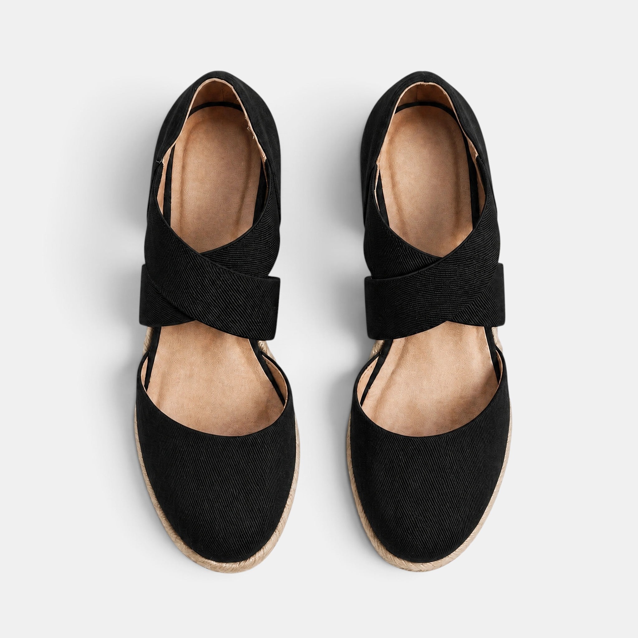 Women's Espadrille Wedge Shoes with Cross Strap and Closed Toe