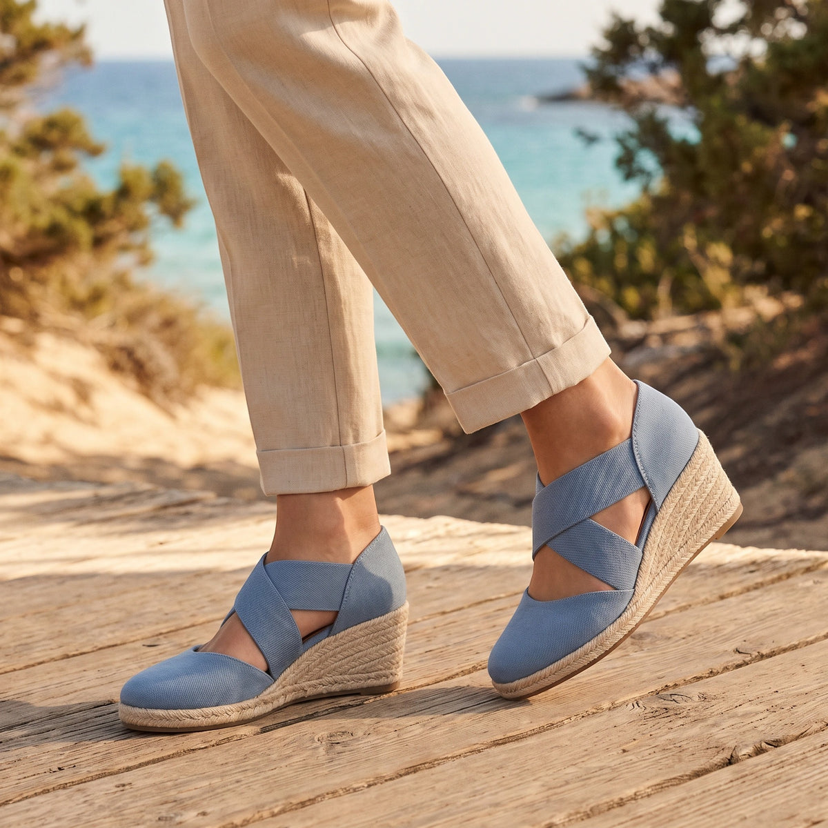 Women's Espadrille Wedge Shoes with Cross Strap and Closed Toe