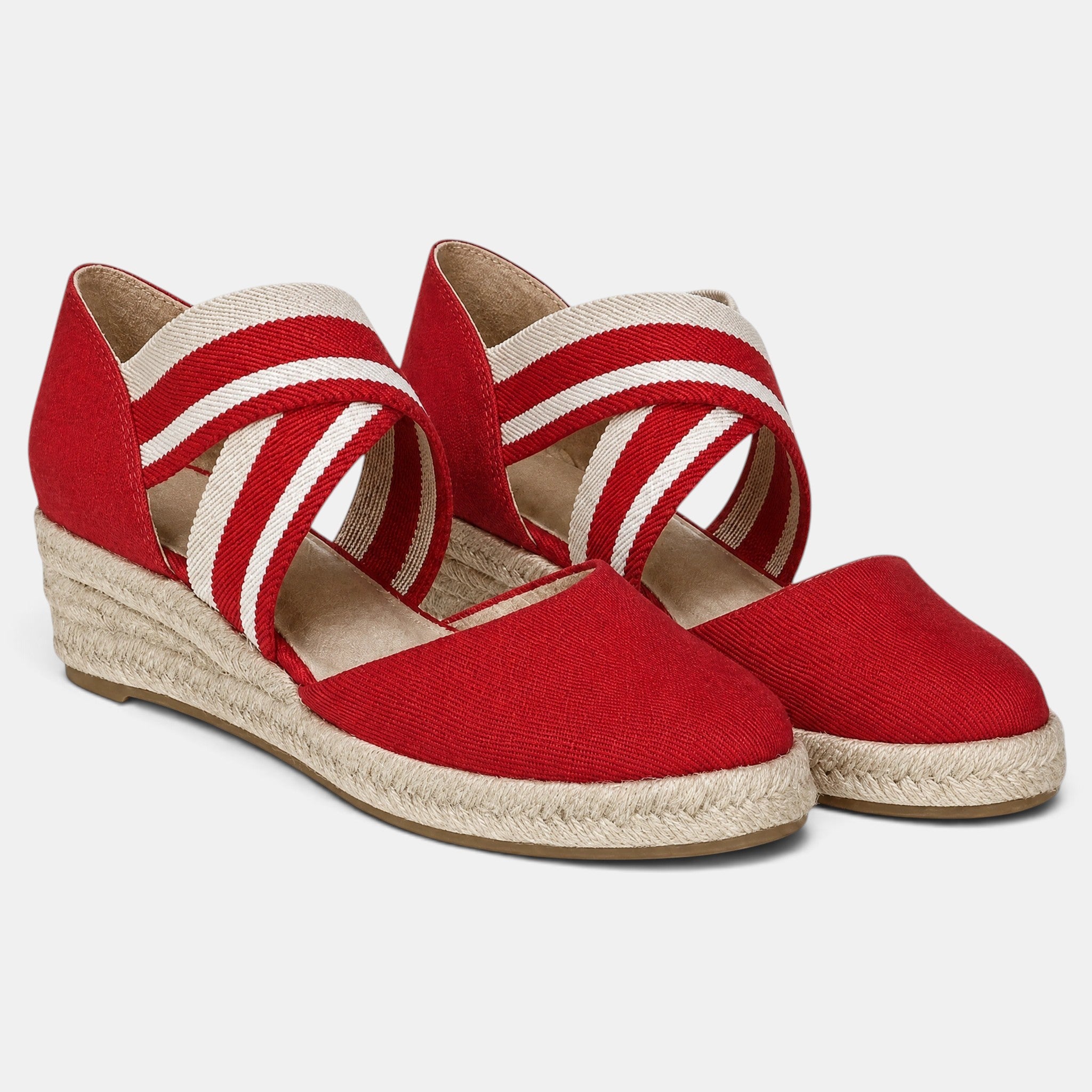 Women's Espadrille Wedge Shoes with Cross Strap and Closed Toe