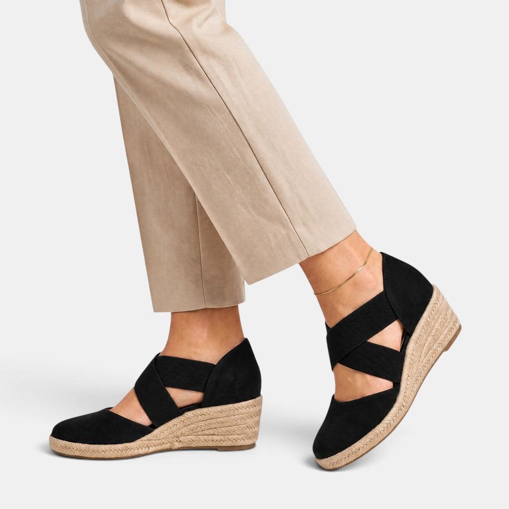 Women's Espadrille Wedge Shoes with Cross Strap and Closed Toe