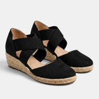 Women's Espadrille Wedge Shoes with Cross Strap and Closed Toe