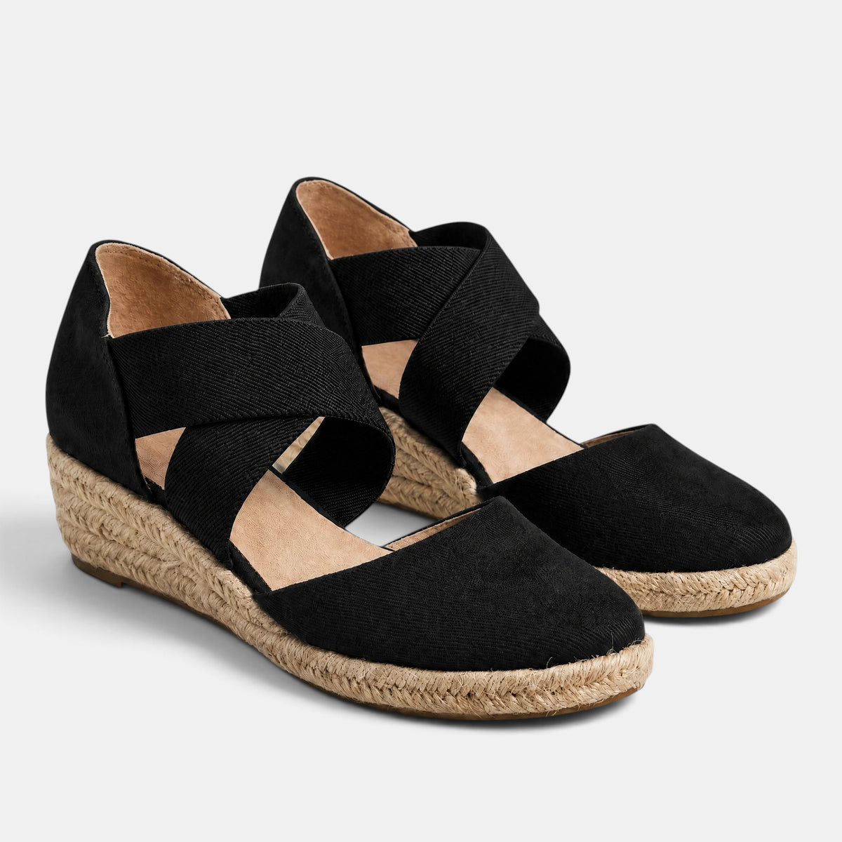 Women's Espadrille Wedge Shoes with Cross Strap and Closed Toe