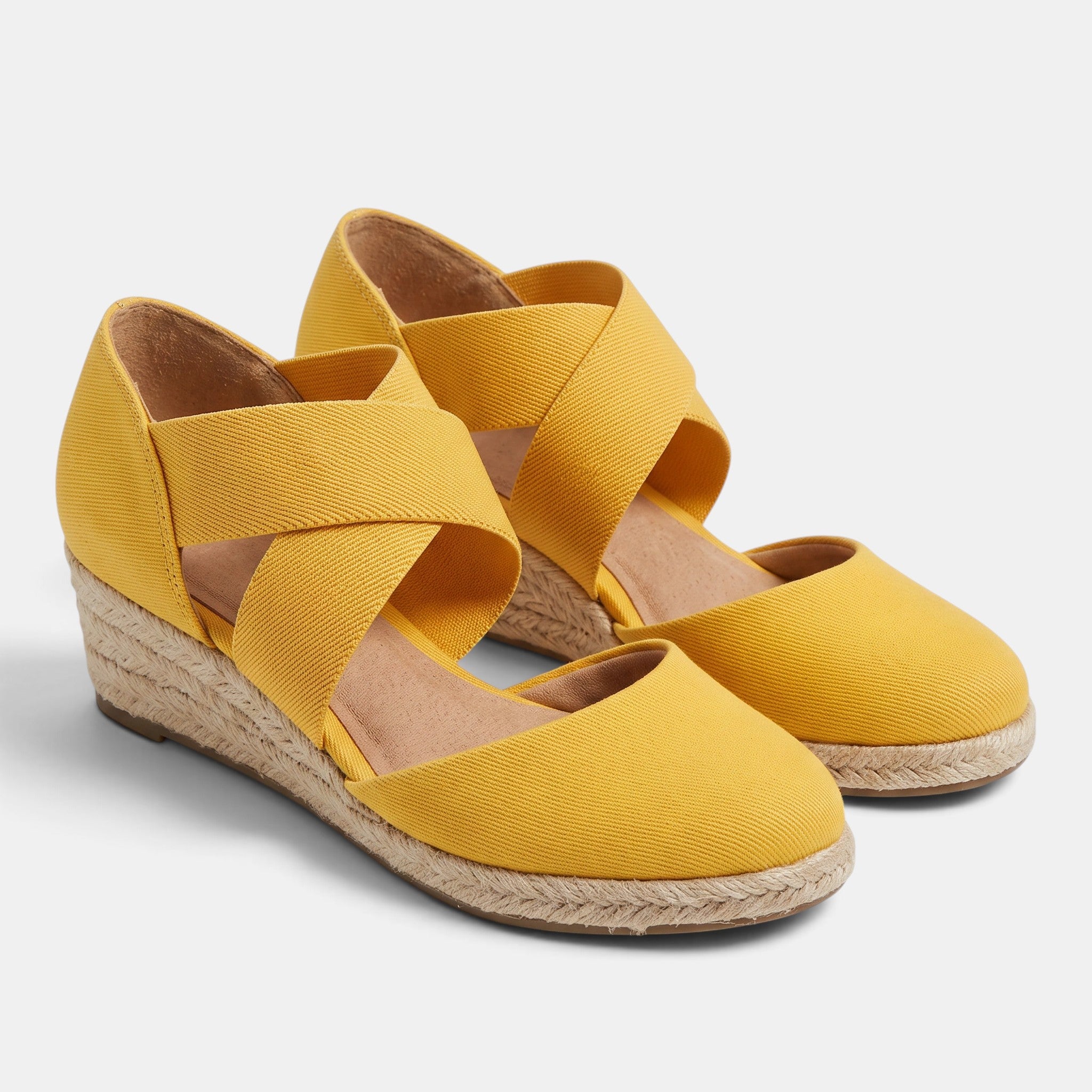 Women's Espadrille Wedge Shoes with Cross Strap and Closed Toe