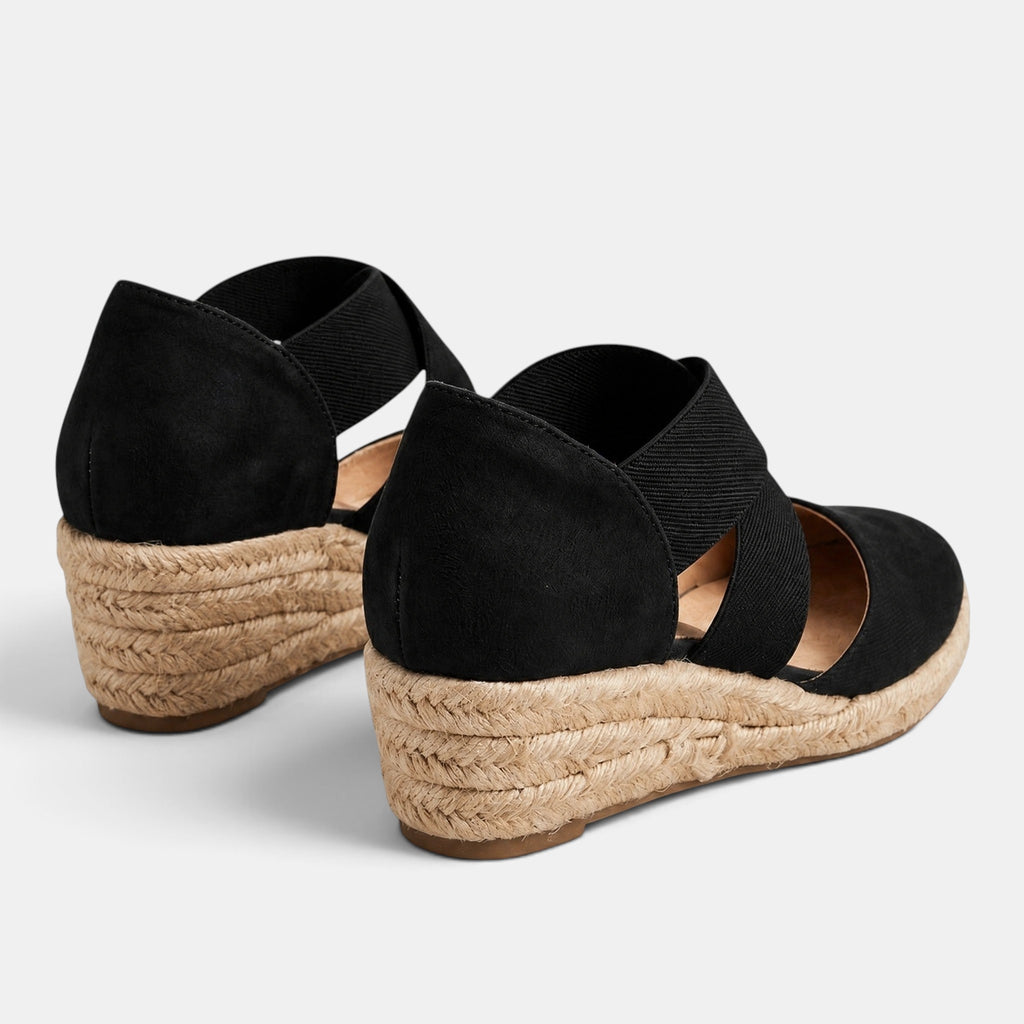 Women's Espadrille Wedge Shoes with Cross Strap and Closed Toe