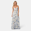 Women's Floral Maxi Dress with Spaghetti Straps and Ruffle Detail