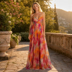 Women's Floral Maxi Dress with V-Neck, Spaghetti Straps and Wrap Waist