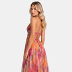 Women's Floral Maxi Dress with V-Neck, Spaghetti Straps and Wrap Waist
