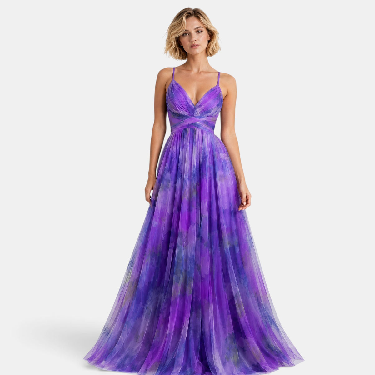 Women's Floral Maxi Dress with V-Neck, Spaghetti Straps and Wrap Waist