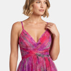 Women's Floral Maxi Dress with V-Neck, Spaghetti Straps and Wrap Waist