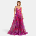 Women's Floral Maxi Dress with V-Neck, Spaghetti Straps and Wrap Waist