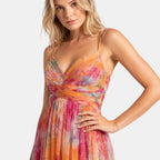 Women's Floral Maxi Dress with V-Neck, Spaghetti Straps and Wrap Waist