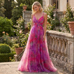 Women's Floral Maxi Dress with V-Neck, Spaghetti Straps and Wrap Waist