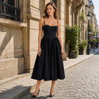 Women's Floral Midi Dress with Sweetheart Neckline and Corset Bodice