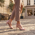 Women's Heeled Sandals with Ankle Strap and Open Toe