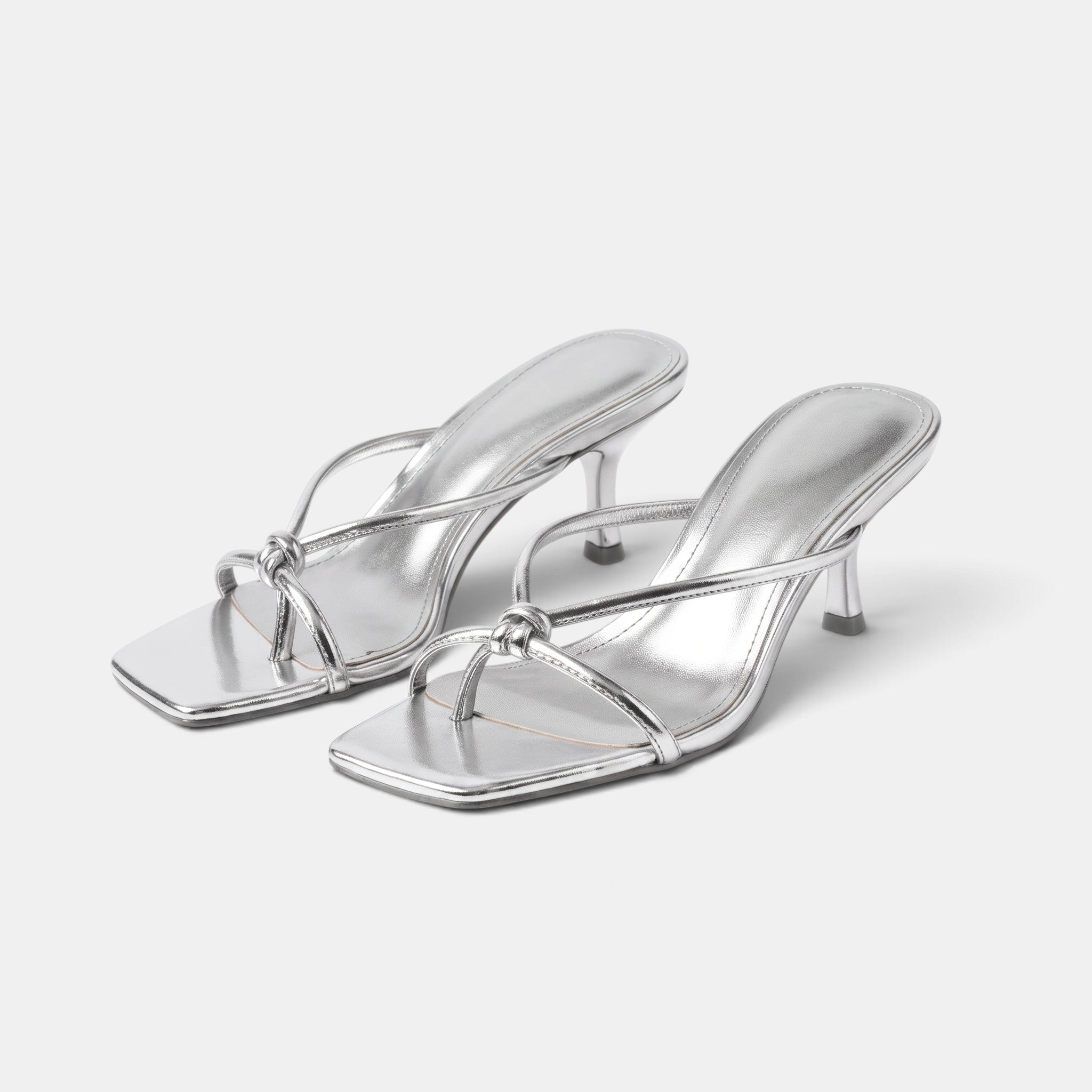 Women's Heeled Sandals with Knot Strap and Square Toe