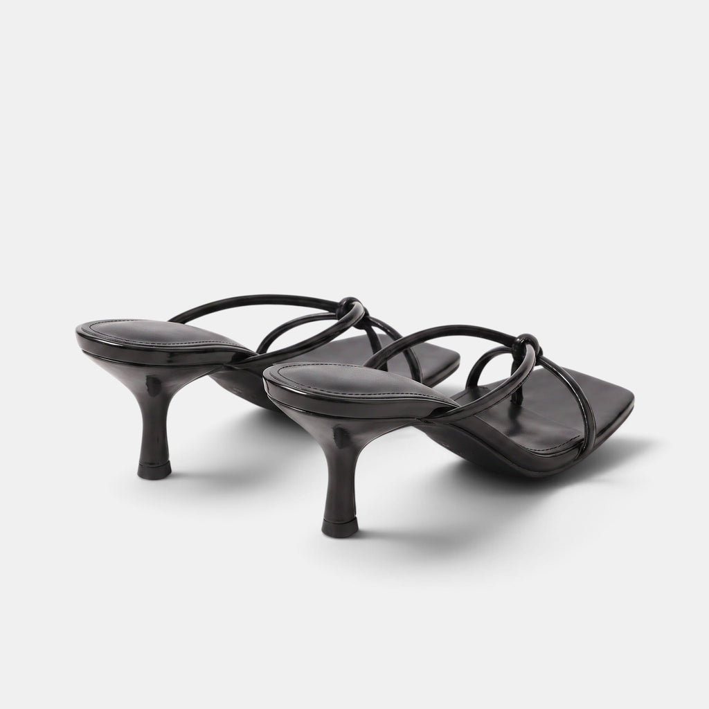Women's Heeled Sandals with Knot Strap and Square Toe