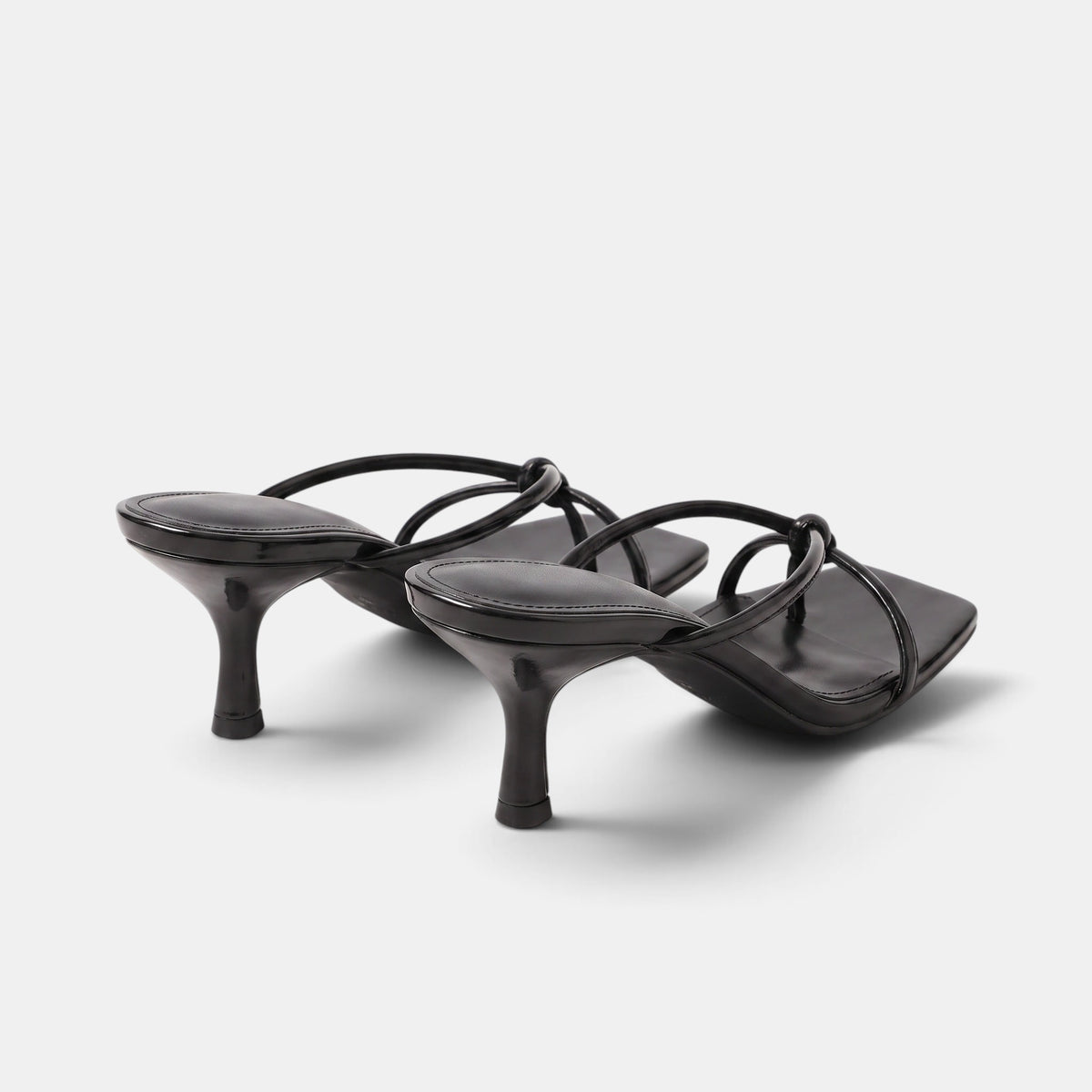 Women's Heeled Sandals with Knot Strap and Square Toe