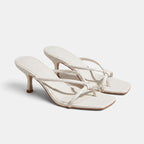 Women's Heeled Sandals with Knot Strap and Square Toe