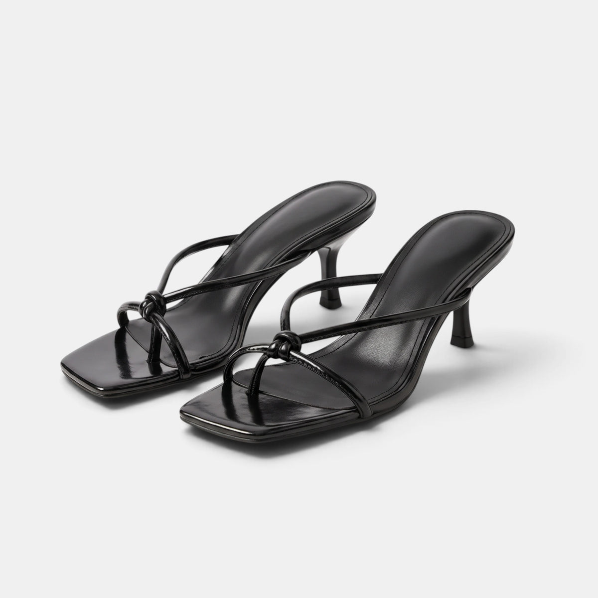 Women's Heeled Sandals with Knot Strap and Square Toe